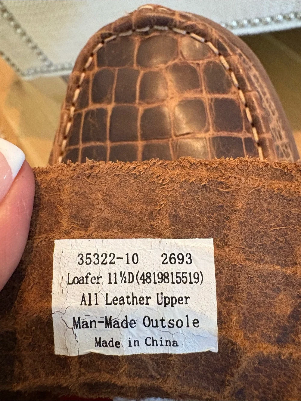 Ferrini Men’s Brown Leather Croc Embossed with Tie Boat Shoes Size 10